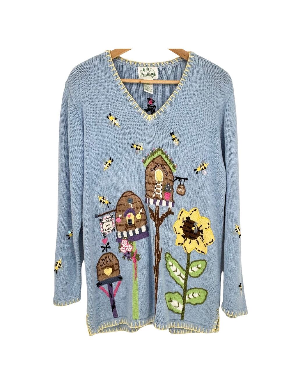 Quacker Factory Bee Hive Embroidered Tunic Sweater Size M